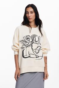 Oversized sweatshirt met bloem - WHITE - XXL