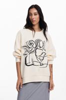 Oversized sweater met bloem - WHITE - L