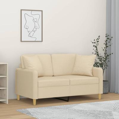 Tweezitsbank met sierkussens 120 cm stof crèmekleurig