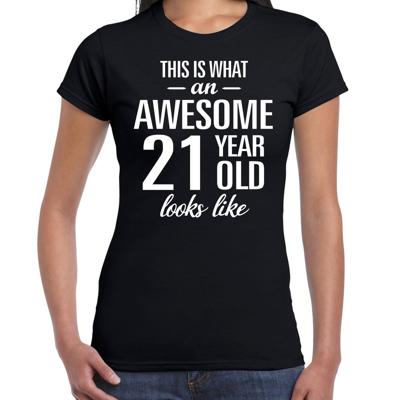 Awesome 21 year / 21 jaar verjaardag cadeau - t-shirt - zwart - voor dames