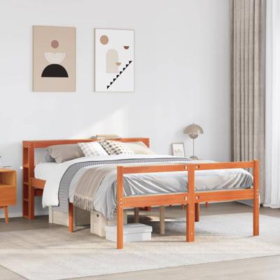 Bedframe met hoofdbord massief grenenhout wasbruin 150x200 cm