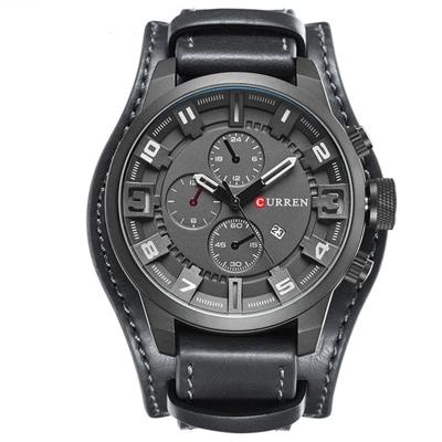 Curren M8225 Army militaire lederen band mannen quartz horloge (zwart grijs)