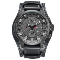Curren M8225 Army militaire lederen band mannen quartz horloge (zwart grijs)