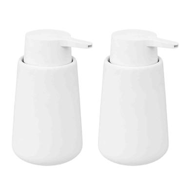 5Five Zeeppompje/zeepdispenser - 2x - van keramiek - wit - 250 ml