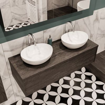 Mondiaz Lush Barco badmeubel eiken Dark brown 120 cm 1 lade mdf 2 waskommen beide zijden 2 kraangaten
