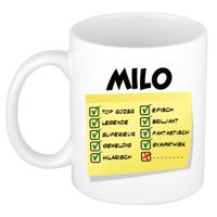 Naam mok Milo - wit - top gozer - keramiek - 300 ml - cadeau collega beker