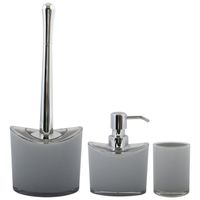 MSV Toiletborstel in houder/zeeppompje/beker - badkamer set Aveiro - kunststof - lichtgrijs - Badkameraccessoireset - thumbnail