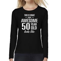 Awesome 50 year / 50 jaar cadeau shirt long sleeves zwart dames - thumbnail