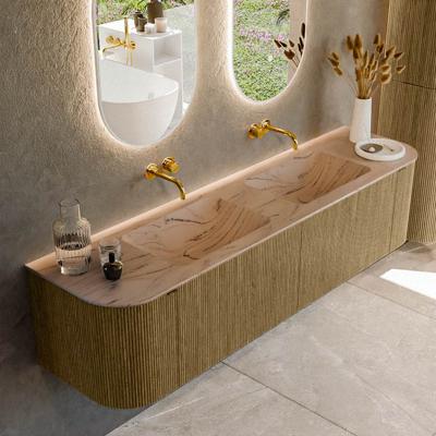 Badmeubel Mondiaz Kurve-Dlux | 180 cm | Meubelkleur Dusk | Wastafelkleur Arena | Solid surface | Wasbak beide zijden spoelbak | Zonder kraangat(en)