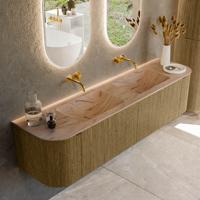Badmeubel Mondiaz Kurve-Dlux | 180 cm | Meubelkleur Dusk | Wastafelkleur Arena | Solid surface | Wasbak beide zijden spoelbak | Zonder kraangat(en)