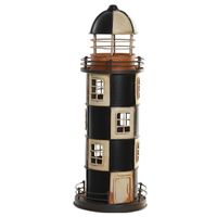 Decoratie Maritiem beeldje Vuurtoren - Metaal - 12 x 31 cm - zwart/wit