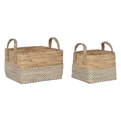 Mandenset Home ESPRIT Wit Natuurlijk Lichtbruin PVC Zeegras Russen 43 x 38 x 36 cm (2 Onderdelen)