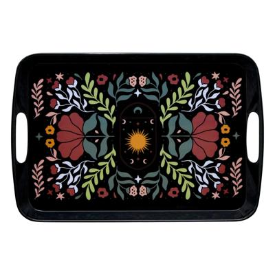 5Five Design dienblad van melamine - 39 x 26 x 2 cm - flowers print zwart