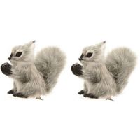 2x Kerst hangdecoratie op clip grijs eekhoorntje 8 cm - Kersthangers - thumbnail
