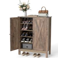 Schoenenkast met Deuren & 6-traps Verstelbare Planken Schoenencommode in Landhuisstijl Grijs