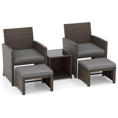 5-Delige Meubelset Rotan Set Meubelen Terrasmeubelset Bruin + Grijs