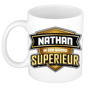 Naam mok Nathan - wit - Superieur - keramiek - 300 ml - cadeau collega beker