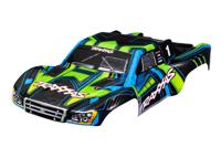 Traxxas - Body, Slash 4X4 (also fits Slash VXL & Slash 2WD), green and blue (painted, decals applied) (assembled with front & rear latches for clip...