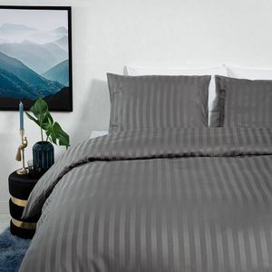 Dekbed Discounter Satin Stripes - Donker Grijs 1-persoons (140 x 200/220 cm + 1 kussensloop) Dekbedovertrek