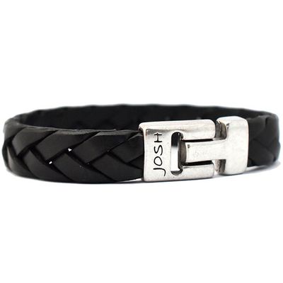 JOSH 24353-BRA-S-BL Armband leder zwart-zilverkleurig 16 mm