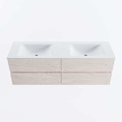 MONDIAZ VICA 150cm badmeubel onderkast Underlayment 4 lades. Wastafel CLOUD dubbel zonder kraangat, kleur Talc.