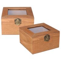 Houten opbergkistje met deksel - 2x - bruin - 12 x 12 x 8 cm - Sieraden/spulletjes/sleutels