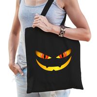 Monster gezicht halloween trick or treat katoenen tas/ snoep tas zwart - thumbnail