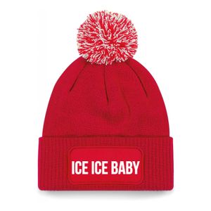 Ice ice baby muts met pompon unisex one size - Rood