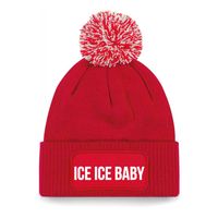 Ice ice baby muts met pompon unisex one size - Rood