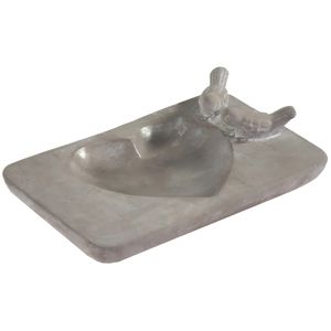 Vogelbad/voederschaal - hart - grijs - cement - 30 x 18 x 3 cm - drinkschaal voor tuinvogel