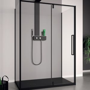 Douchecabine Lacus Murano 100 cm Helder Glas Met Klapdeur Aluminium Profiel Zwart (2 Zijwanden)