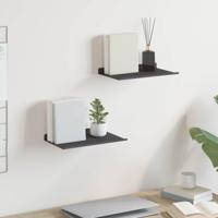 Wandplank met plank Wandgemonteerd 2 pcs Zwart 80 x 9 x 2.5 cm