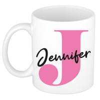 Naam mok Jennifer - roze - wit - keramiek - 300 ml - verjaardag/cadeau beker