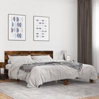 Bedframe bewerkt hout metaal gerookt eikenkleurig 200x200 cm