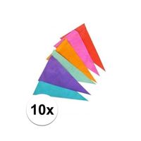 10x Feestelijk gekleurde slinger met papieren vlaggetjes 10 m   -