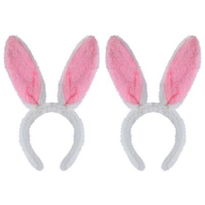 Henbrandt Konijnen bunny oren - 2x stuks - wit met roze - voor volwassenen - 29 x 23 cm