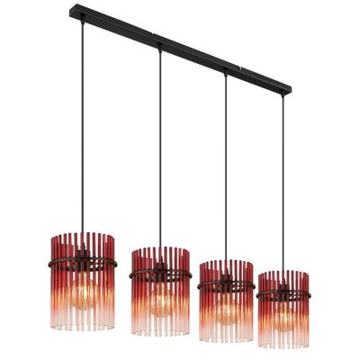 Globo Zwarte hanglampGorley met rood glas 4-lichts - 15698-4HBR