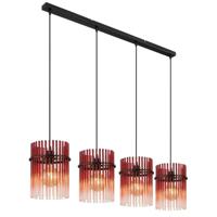 Globo Zwarte hanglampGorley met rood glas 4-lichts - 15698-4HBR
