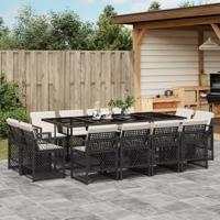 13-delige Tuinset met kussens poly rattan zwart