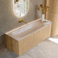 Badmeubel Mondiaz Kurve-Dlux | 135 cm | Meubelkleur Oak | Wastafelkleur Meli | Solid surface | Wasbak linker zijde spoelbak | Zonder kraangat(en) Badmeubel Mondiaz Kurve-Dlux | 135 cm | Meubelkleur Oak | Wastafelkleur Meli | Solid surface | Wasbak linker zijde spoelbak | Zonder kraangat(en)