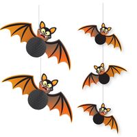 Guirca - Halloween thema hangende vleermuizen decoraties set 5-delig zwart/oranje - thumbnail