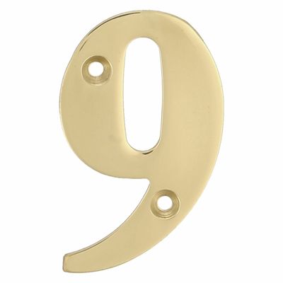 AMIG Huisnummer 9 - massief messing - 5cm - incl. bijpassende schroeven - gepolijst - goudkleur