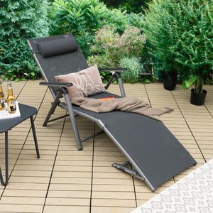 Patio Deck Chair Outdoor Patio Chair Folding Lounger met 8 Verstelbare Ruggen Zwart