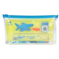 Dino World schrijfset Underwater 15 cm transparant/blauw 6-delig