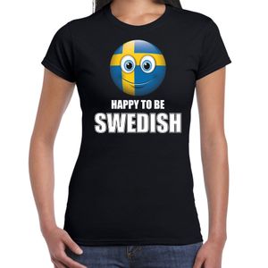 Zweden emoticon Happy to be Swedish landen t-shirt zwart dames