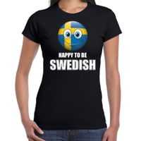 Zweden emoticon Happy to be Swedish landen t-shirt zwart dames - thumbnail