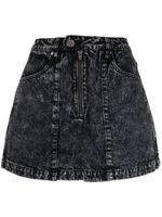 izzue short zippé en jean à patch logo - Noir - thumbnail