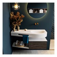 Mondiaz Riva 120cm badmeubel onderkast planchet donker bruin met 1 lade wastafel rechts kleur talc