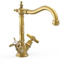 Wastafelkraan Tres Clasic | Opbouw | Draaibare uitloop | Mengkraan | Standaard model | 2-knops | Vintage | Messing oud