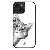 iPhone 15 glazen hardcase - Peekaboo kat iPhone 15 glazen hardcase - Peekaboo kat